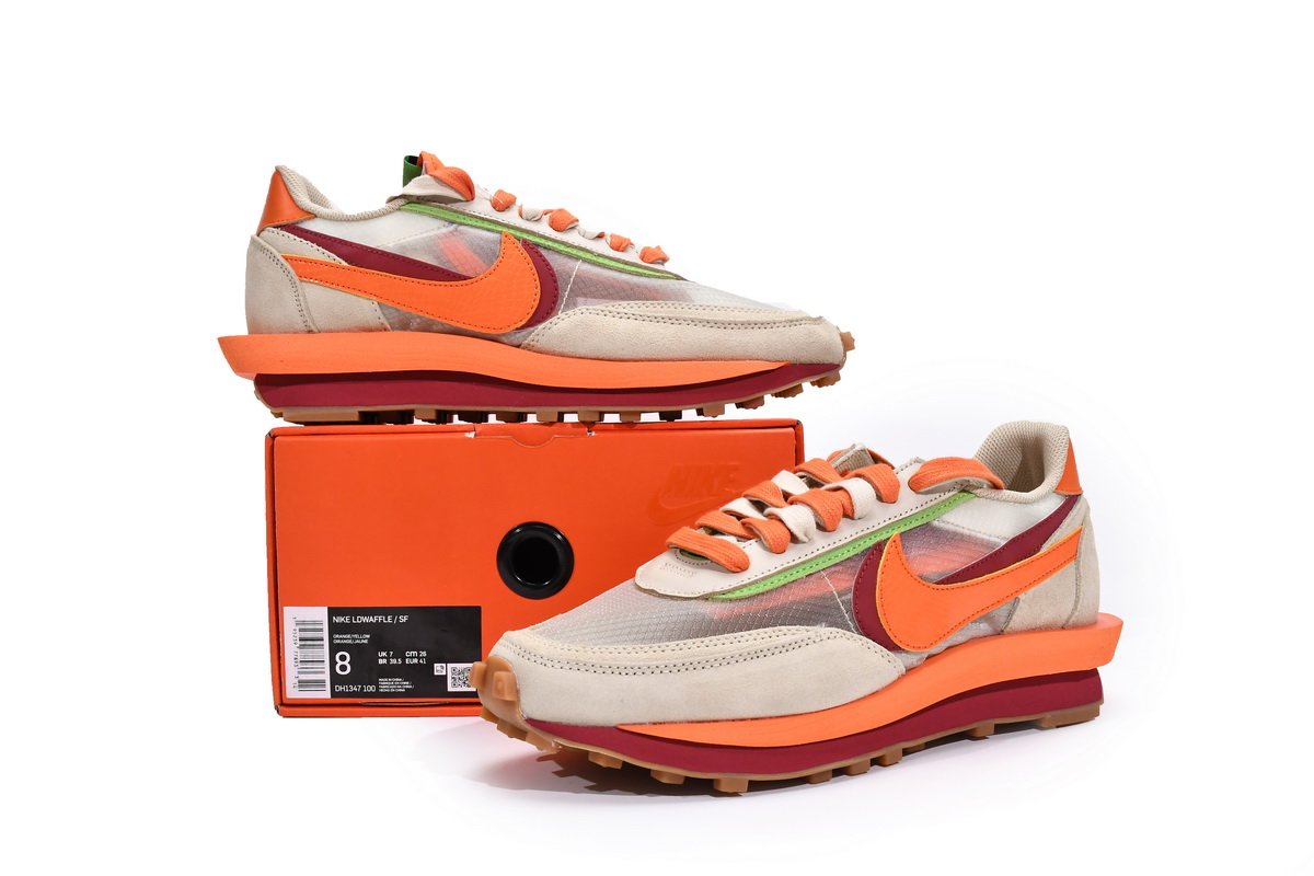 CLOT x sacai x Nike LDWaffle Orange Blaze DH1347-100 - Image 2