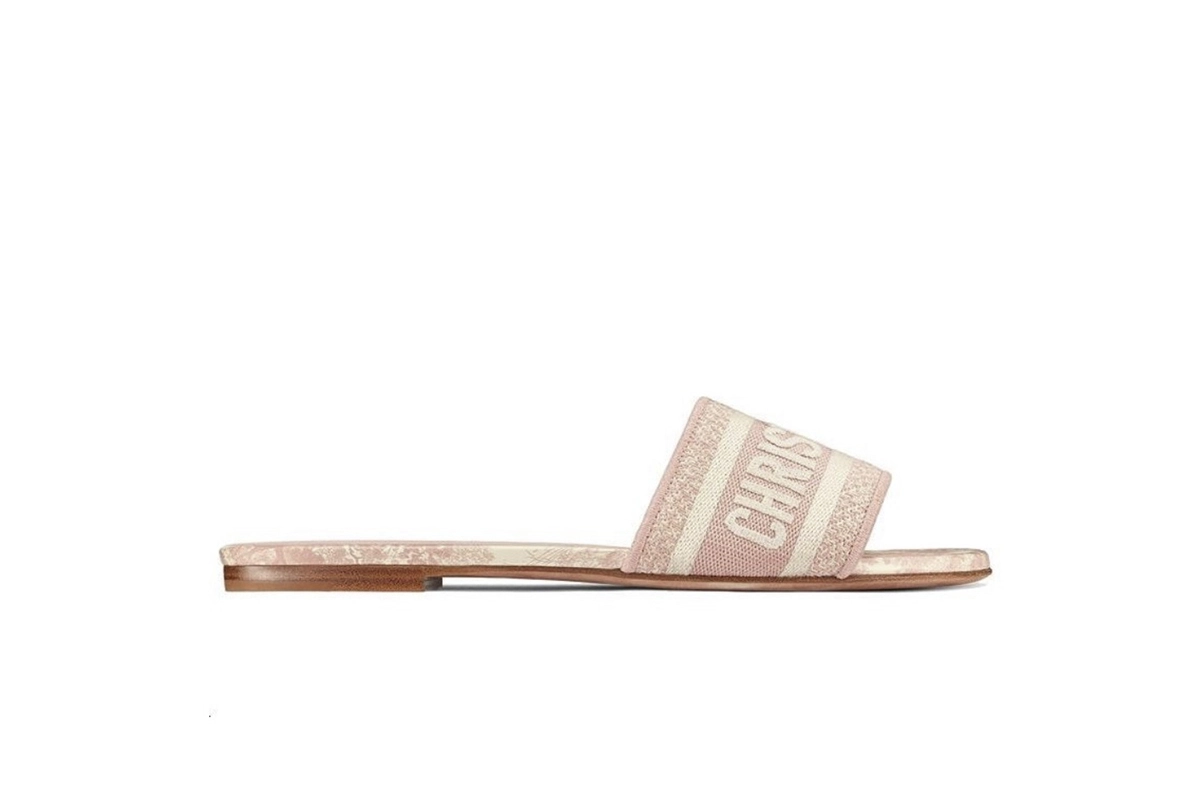 Dior Dway Slide Pink Toile de Jouy Embroidered Cotton KCQ209TJE S46P - Image 2