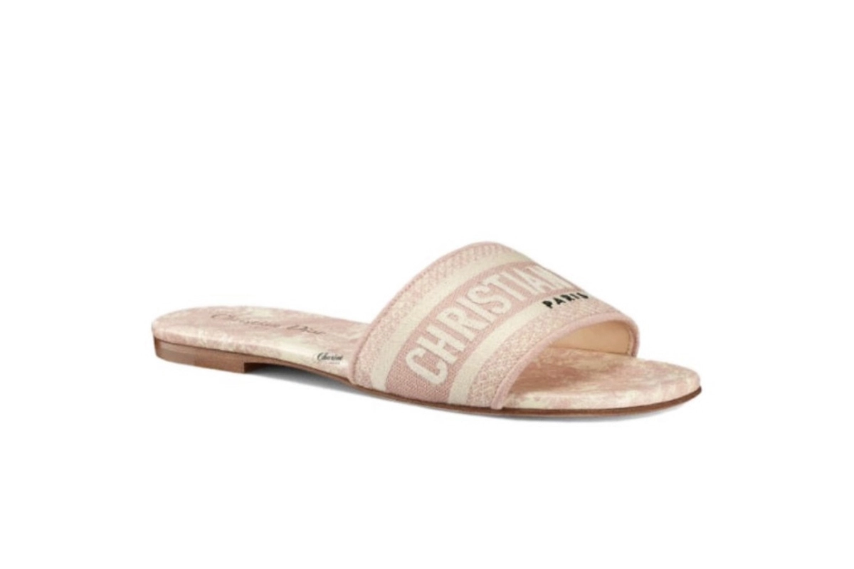 Dior Dway Slide Pink Toile de Jouy Embroidered Cotton KCQ209TJE S46P - Image 3