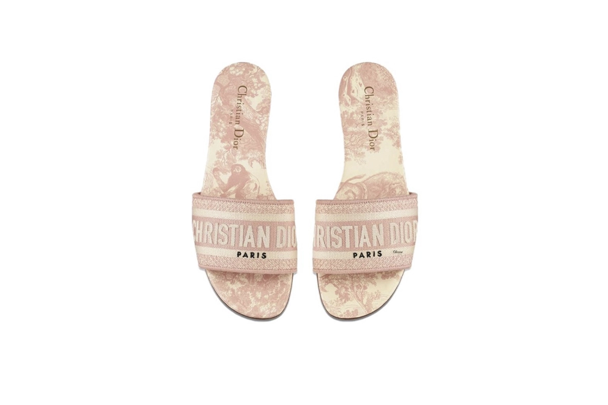 Dior Dway Slide Pink Toile de Jouy Embroidered Cotton KCQ209TJE S46P - Image 4
