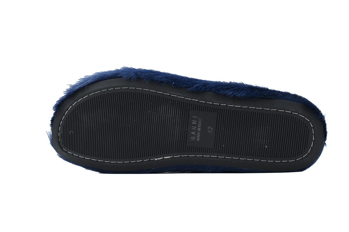 Marni Long-hair Calfskin Fussbett Sabot Dark Blue - Image 5